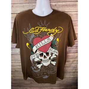 Ed Hardy LKS Skull Brown T-Shirt Brown size XL